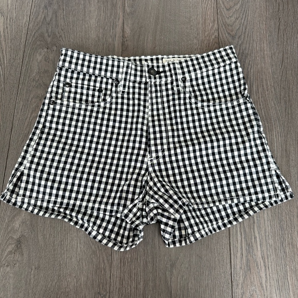 Rag & Bone Checked Cotton High Waist Shorts